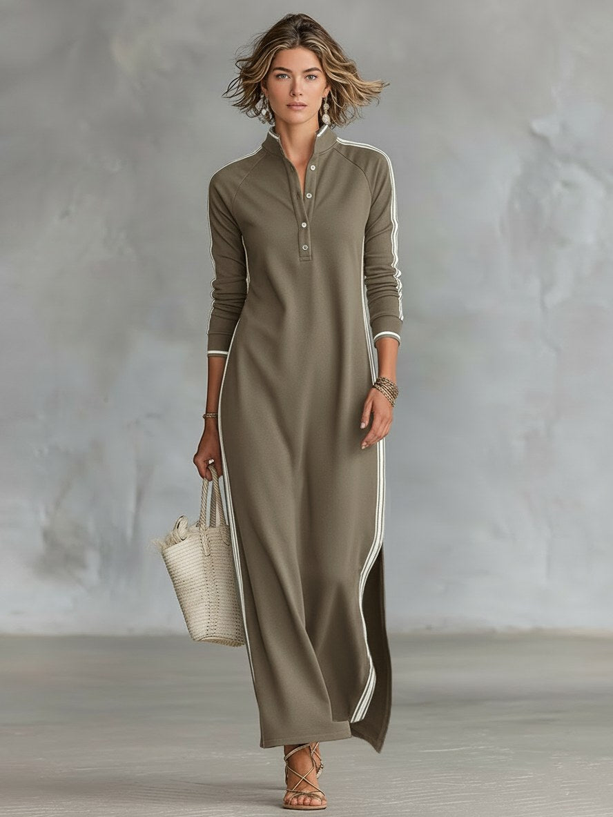 Riley | Women's Button-Down Collar Sweatshirt Maxi Dress - White