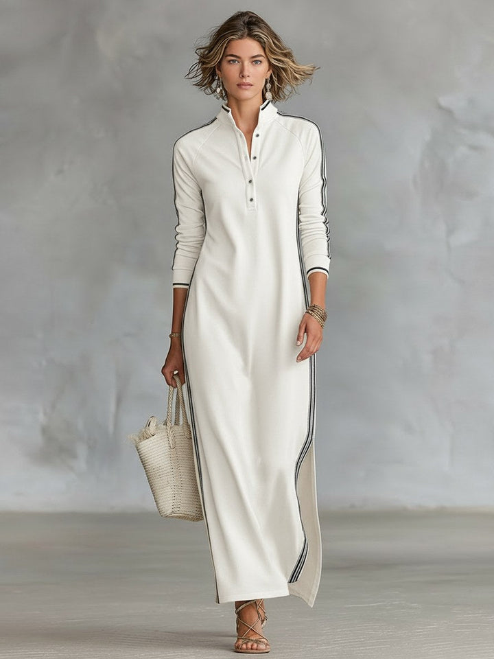 Riley | Women's Button-Down Collar Sweatshirt Maxi Dress - Royal Blue