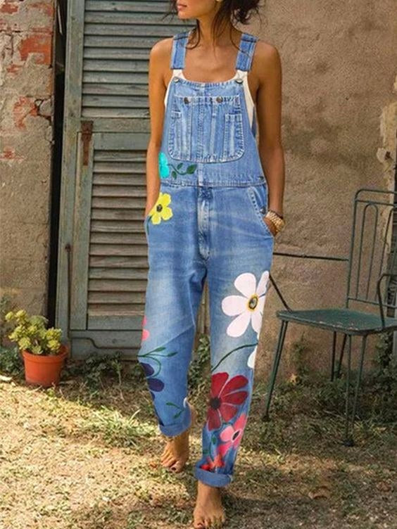 Riley | Women's Floral Denim Overalls - image 3