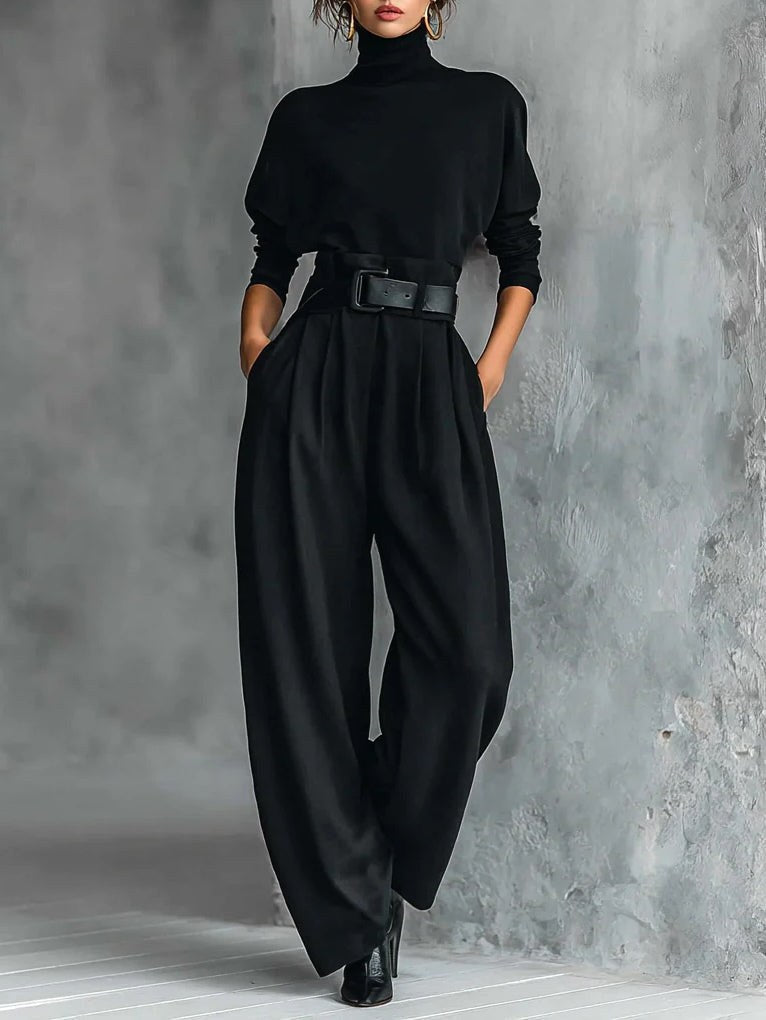 Riley | Women's High-Neck Two-Piece Set - Black