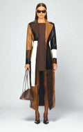 Denise | Women's Leather Jacket with Quilted Panels, Fitted Fall Jacket | The Dress Cellar | Brown Colorblock