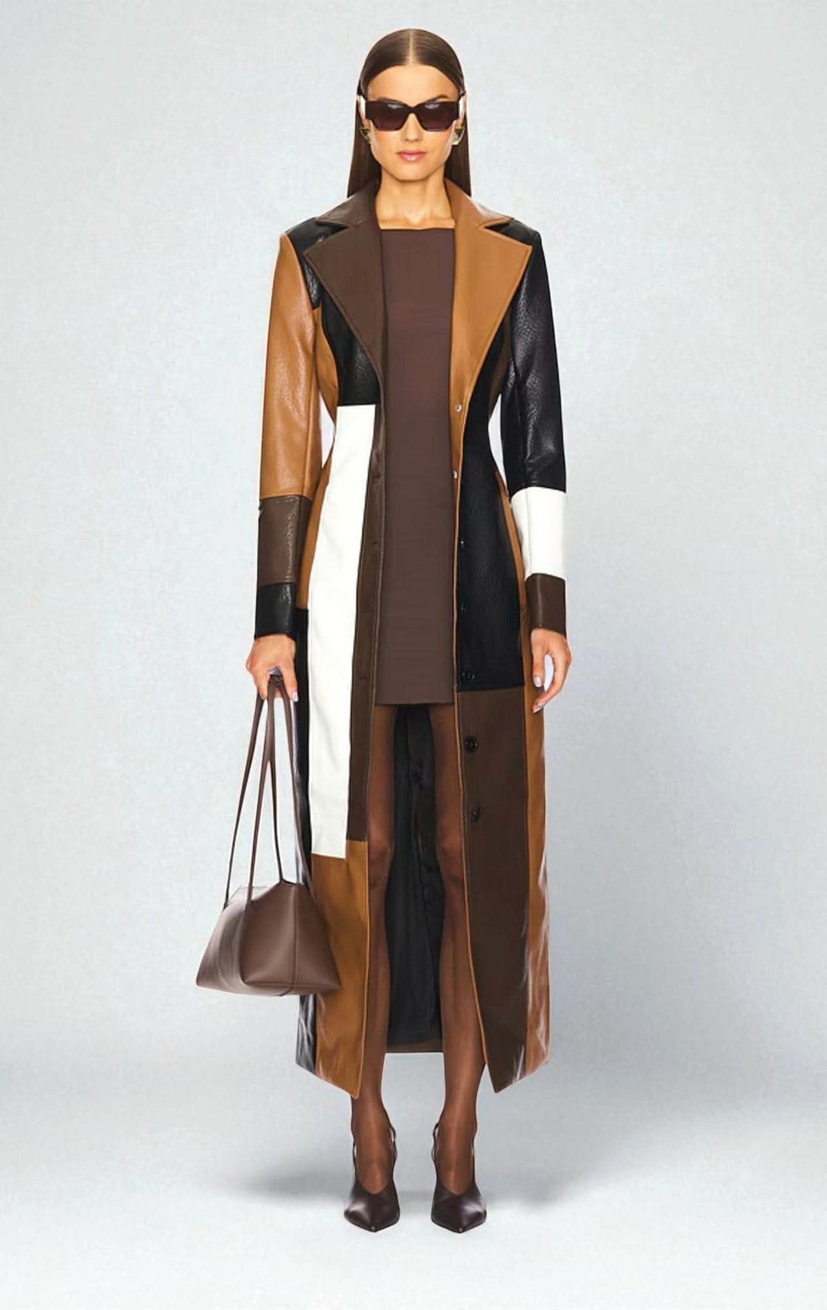 Denise | Women's Leather Jacket with Quilted Panels, Fitted Fall Jacket | The Dress Cellar | Brown Colorblock