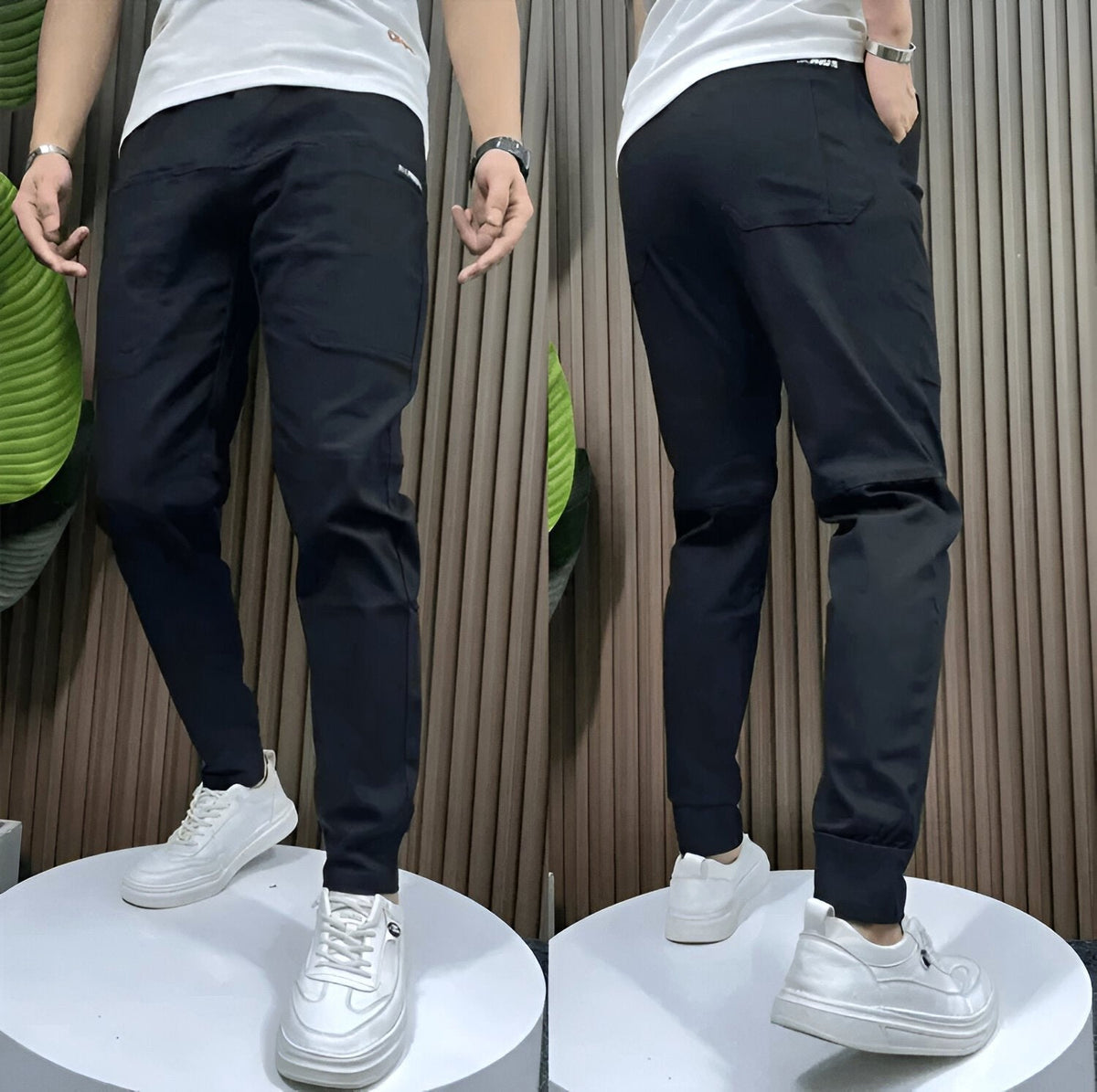 Robert | Men's Stretch Cargo Trousers, Lightweight Flexible Trousers | The Dress Cellar | Black
