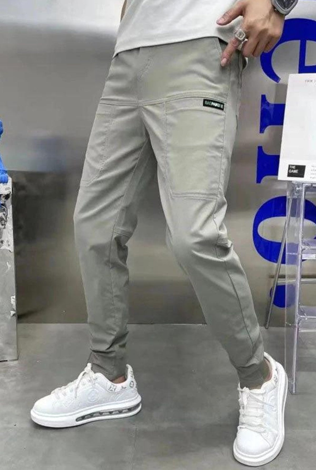 Robert | Men's Stretch Cargo Trousers, Lightweight Flexible Trousers | The Dress Cellar | Light Grey
