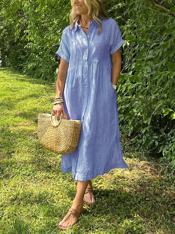 Rosalie | Women's Striped Button-Up Shirt - Blue