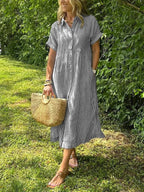 Rosalie | Women's Striped Button-Up Shirt - Gray