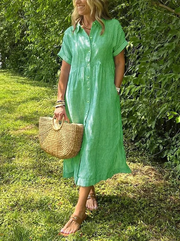 Rosalie | Women's Striped Button-Up Shirt - Green