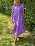 Rosalie | Women's Striped Button-Up Shirt - Purple