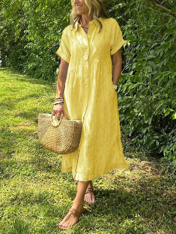 Rosalie | Women's Striped Button-Up Shirt - Yellow