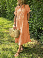 Rosalie | Women's Striped Button-Up Shirt - Orange
