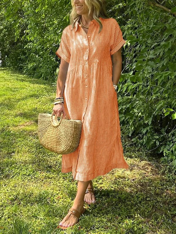 Rosalie | Women's Striped Button-Up Shirt - Orange