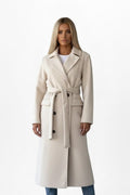 Roseline | Women's Double-Breasted Long Coat, Tailored Autumn Coat | The Dress Cellar | Beige