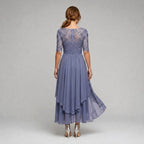 Rebecca | Women's Lace Midi Dress with Floral Embroidery, Layered Midi Dress | The Dress Cellar