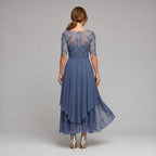 Rebecca | Women's Lace Midi Dress with Floral Embroidery, Layered Midi Dress | The Dress Cellar