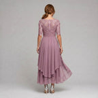 Rebecca | Women's Lace Midi Dress with Floral Embroidery, Layered Midi Dress | The Dress Cellar