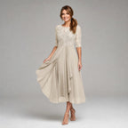Rebecca | Women's Lace Midi Dress with Floral Embroidery, Layered Midi Dress | The Dress Cellar