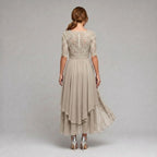Rebecca | Women's Lace Midi Dress with Floral Embroidery, Layered Midi Dress | The Dress Cellar
