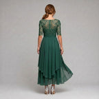 Rebecca | Women's Lace Midi Dress with Floral Embroidery, Layered Midi Dress | The Dress Cellar