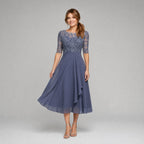 Rebecca | Women's Lace Midi Dress with Floral Embroidery, Layered Midi Dress | The Dress Cellar