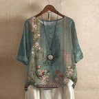 Ruby | Women's Retro-Inspired Floral Blouse - Green