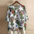 Ruby | Women's Retro-Inspired Floral Blouse - White Flowers