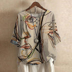 Ruby | Women's Retro-Inspired Floral Blouse - Beige