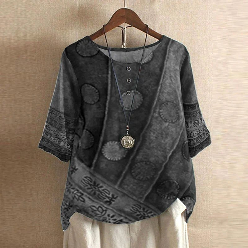 Ruby | Women's Retro-Inspired Floral Blouse - Gray