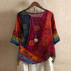 Ruby | Women's Retro-Inspired Floral Blouse - Red