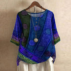 Ruby | Women's Retro-Inspired Floral Blouse - Blue/Violet