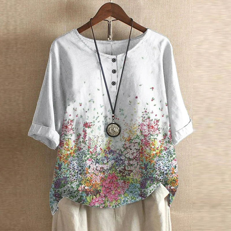 Ruby | Women's Retro-Inspired Floral Blouse - White