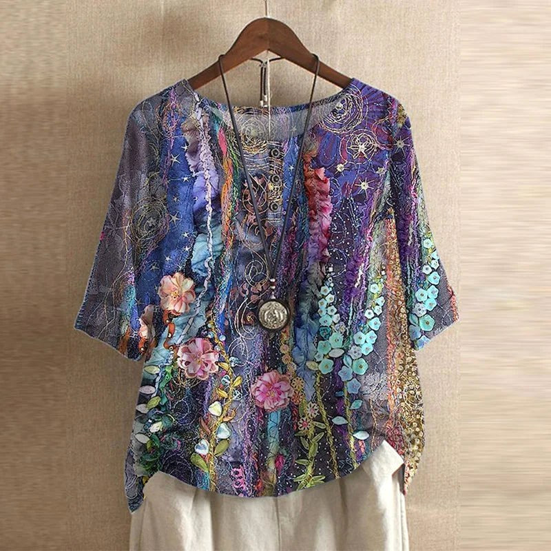 Ruby | Women's Retro-Inspired Floral Blouse - Violet