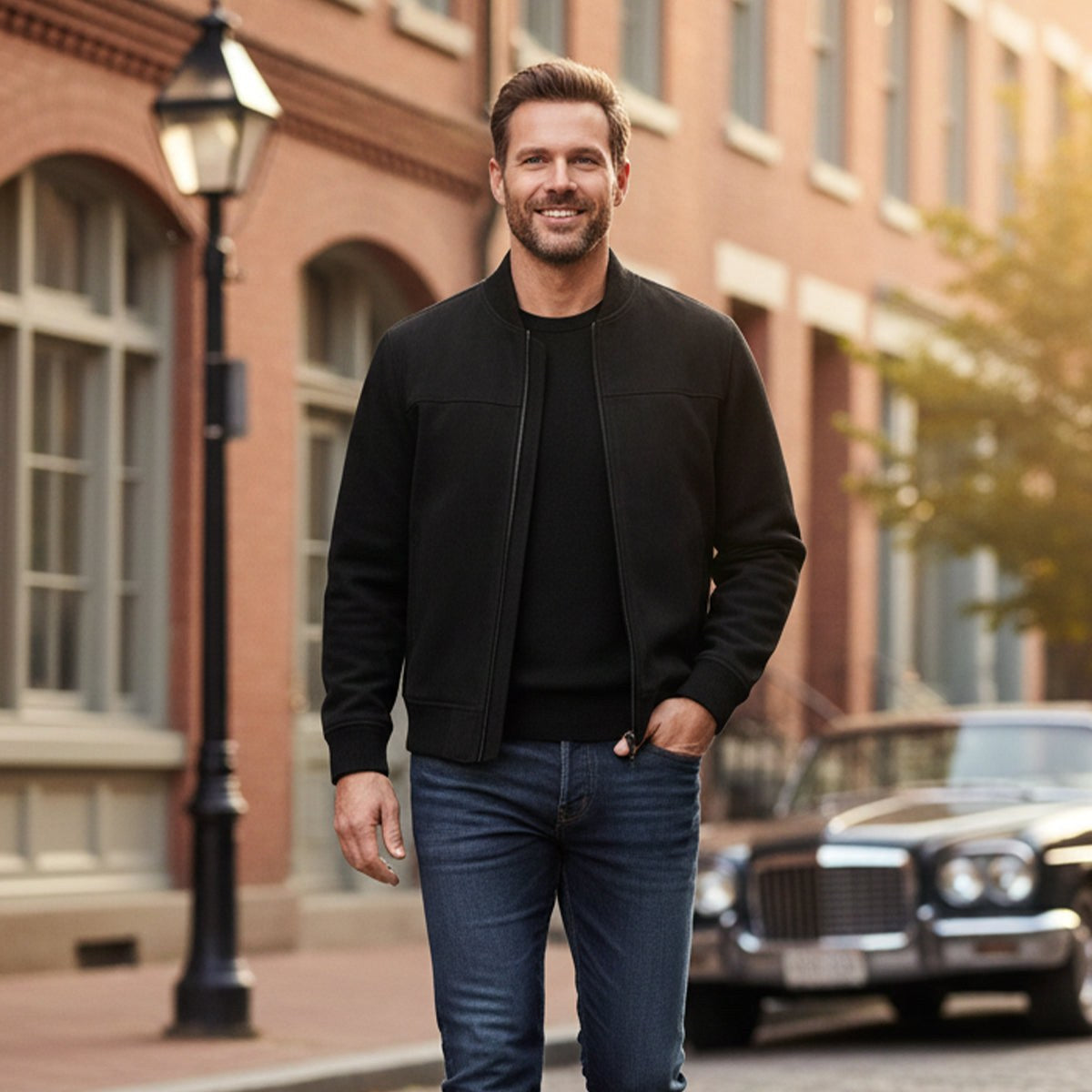 Ryan | Men's Suede Bomber Jacket, Tailored Autumn Jacket | The Dress Cellar