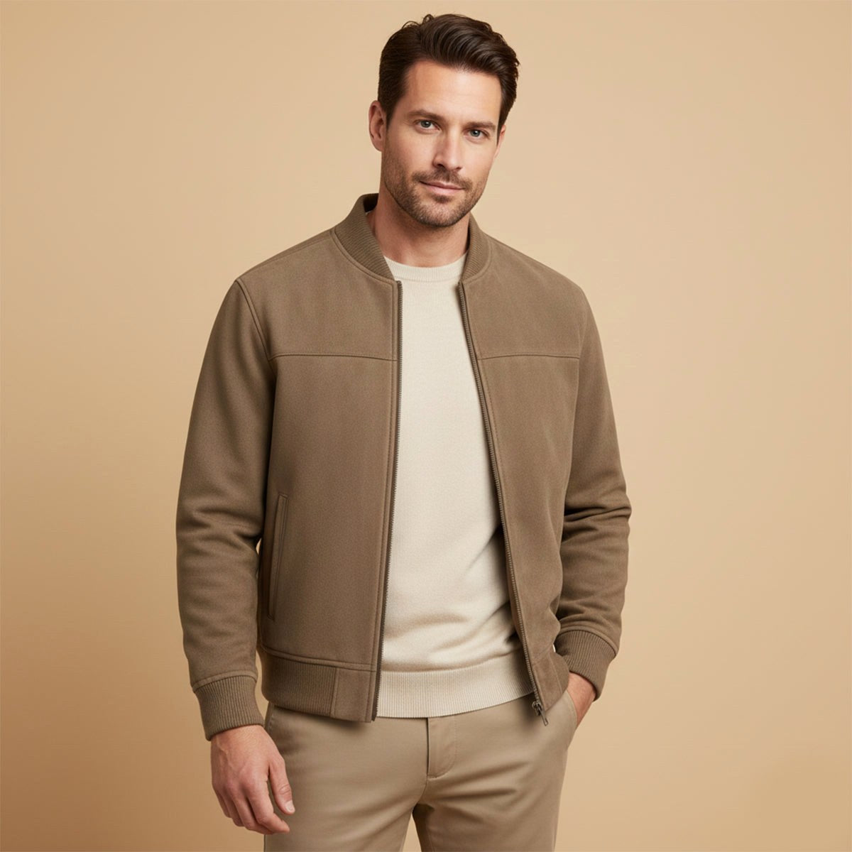 Ryan | Men's Suede Bomber Jacket, Tailored Autumn Jacket | The Dress Cellar | Black