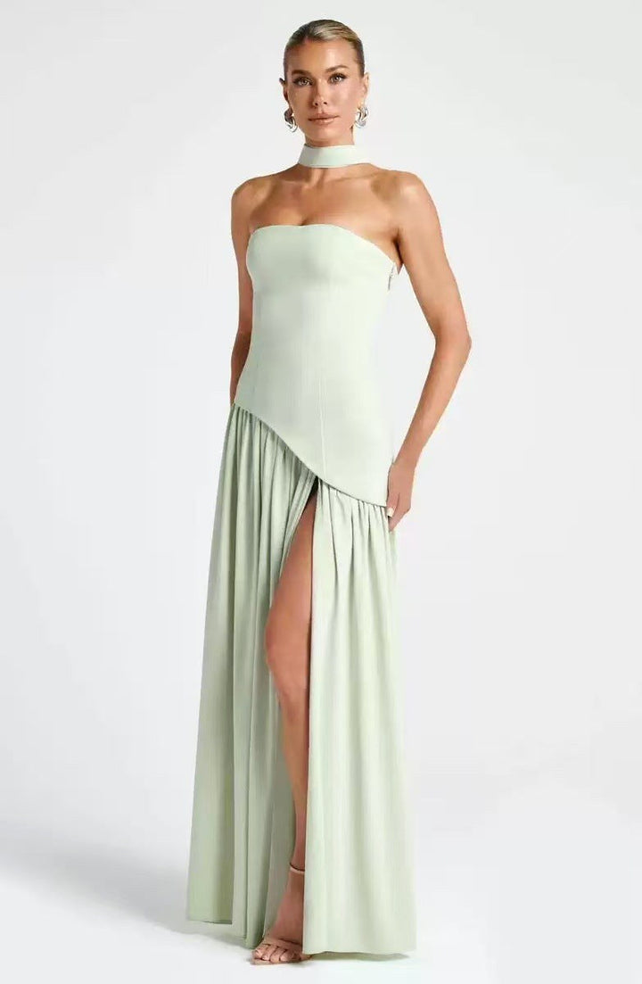 Sabine | Women's Strapless Maxi Dress with Leg Split, Formal Wedding Guest Dress | The Dress Cellar