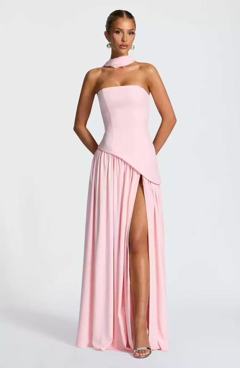 Sabine | Women's Strapless Maxi Dress with Leg Split, Formal Wedding Guest Dress | The Dress Cellar