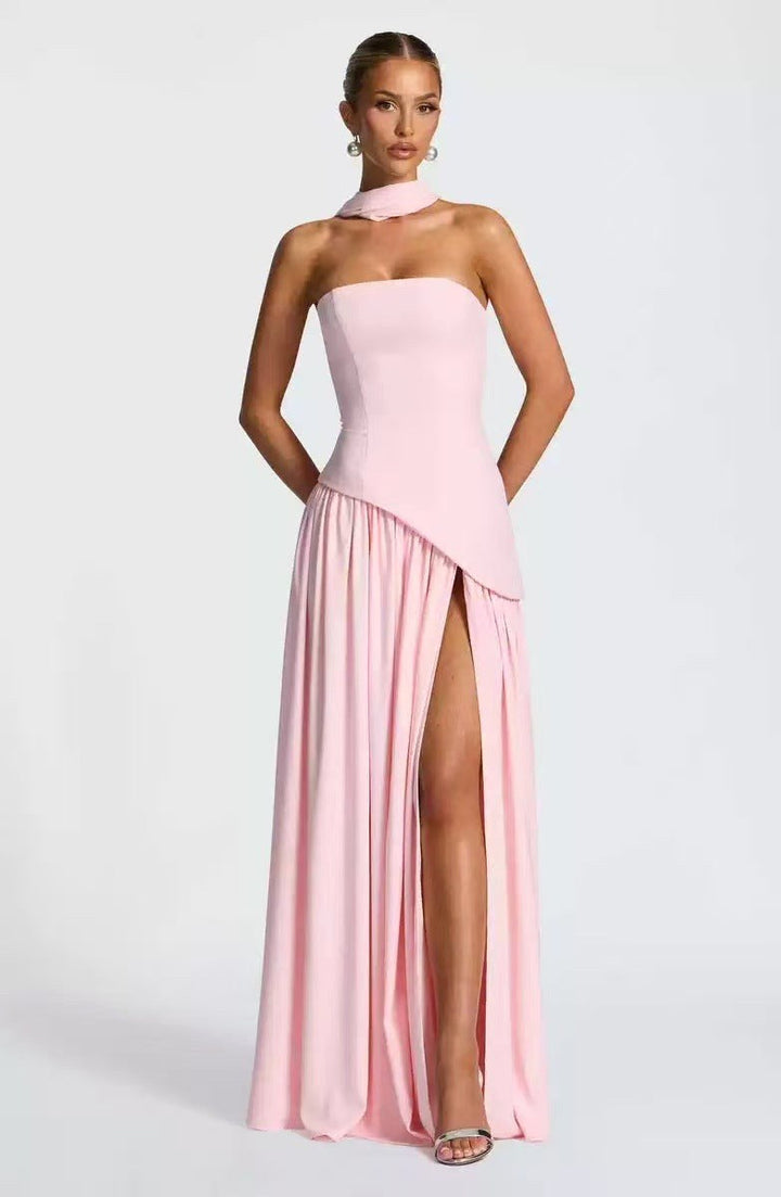 Sabine | Women's Strapless Maxi Dress with Leg Split, Formal Wedding Guest Dress | The Dress Cellar