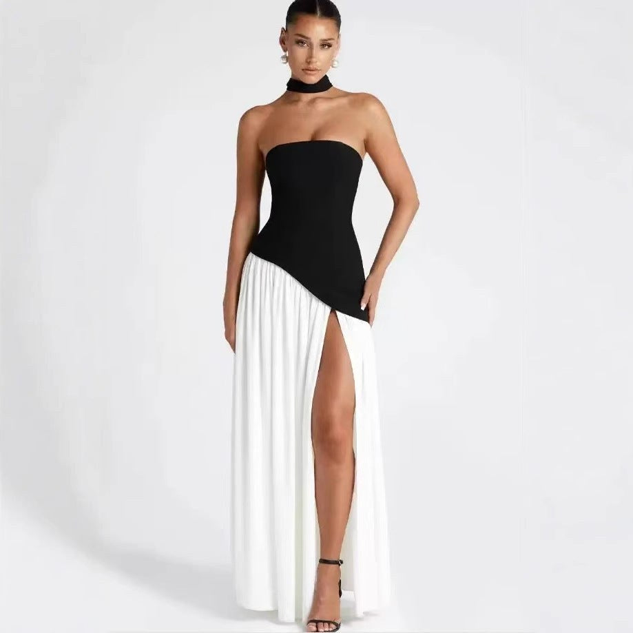 Sabine | Women's Strapless Maxi Dress with Leg Split, Formal Wedding Guest Dress | The Dress Cellar | Blue