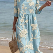 Saffron | Women's Floral Round Neck Midi Dress