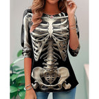 Samantha | Women's Halloween Skeleton Long-Sleeve Top, Festive Graphic Tee | The Dress Cellar | Dark Gray