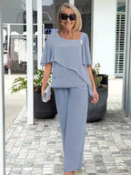 Sarah | Women's Elegant Summer Two-Piece Set - Light Blue