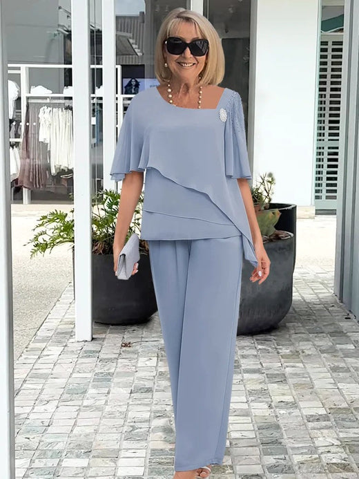 Sarah | Women's Elegant Summer Two-Piece Set - Light Blue