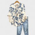 Savannah | Women's Elegant Floral Breathable Blouse - White Blue