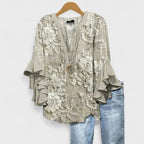 Savannah | Women's Elegant Floral Breathable Blouse - Light Blue