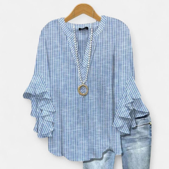 Savannah | Women's Elegant Floral Breathable Blouse - Blue