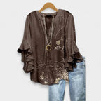 Savannah | Women's Elegant Floral Breathable Blouse - Brown