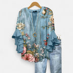 Savannah | Women's Elegant Floral Breathable Blouse - Beige