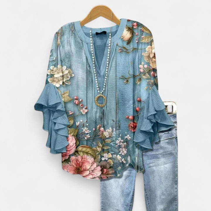 Savannah | Women's Elegant Floral Breathable Blouse - Beige