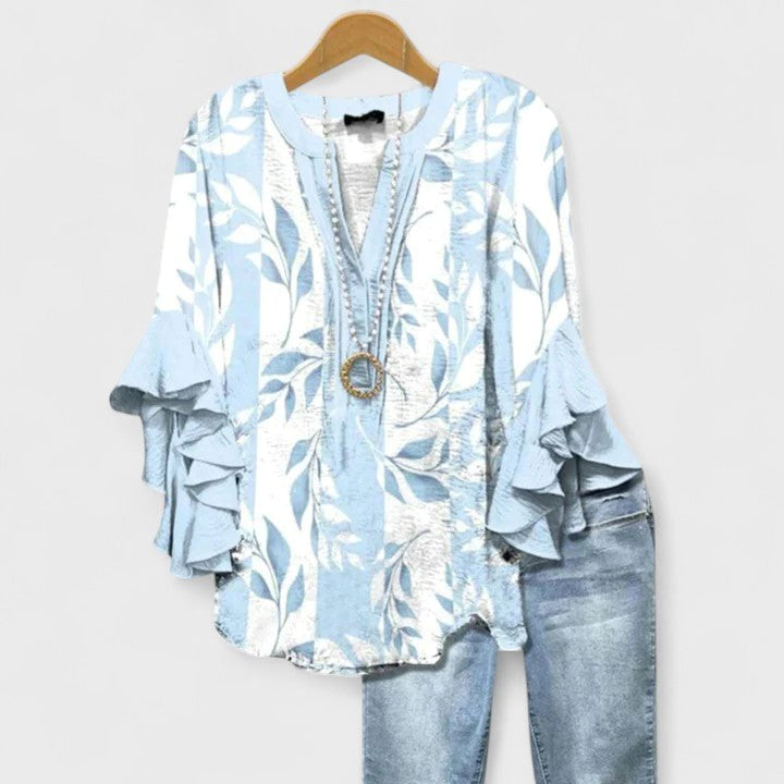 Savannah | Women's Elegant Floral Breathable Blouse - Floral Blue