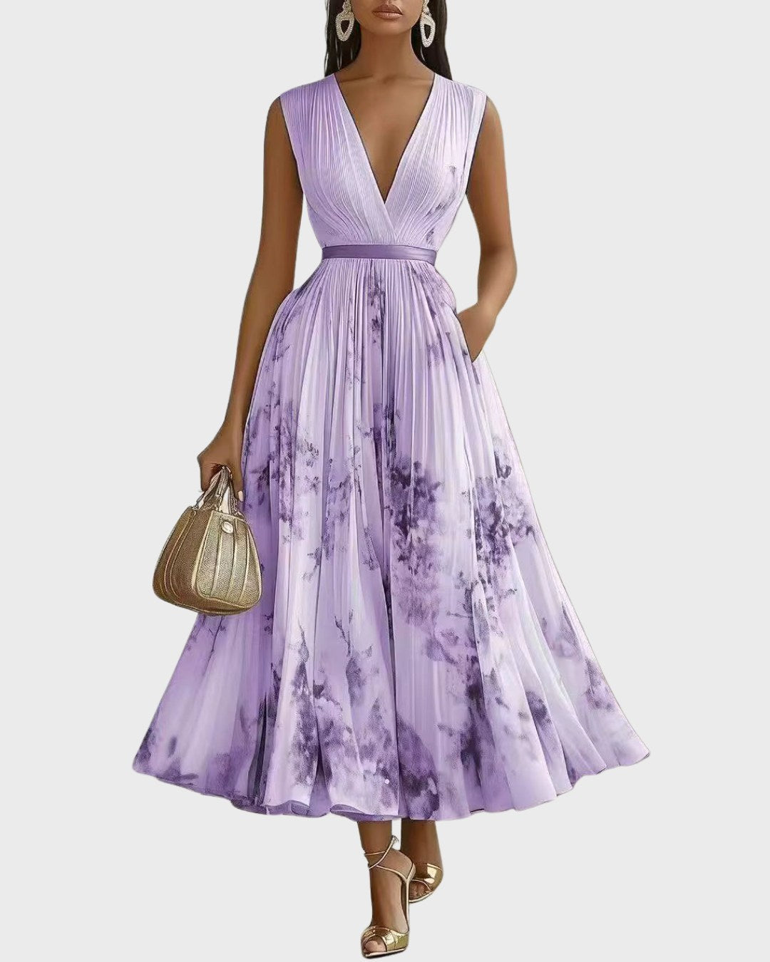 Savannah | Women's Pleated V-Neck Maxi Dress - Purple