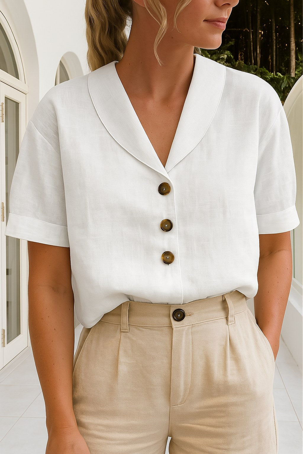 Savannah | Women's Short Sleeve Wrap Blouse - White